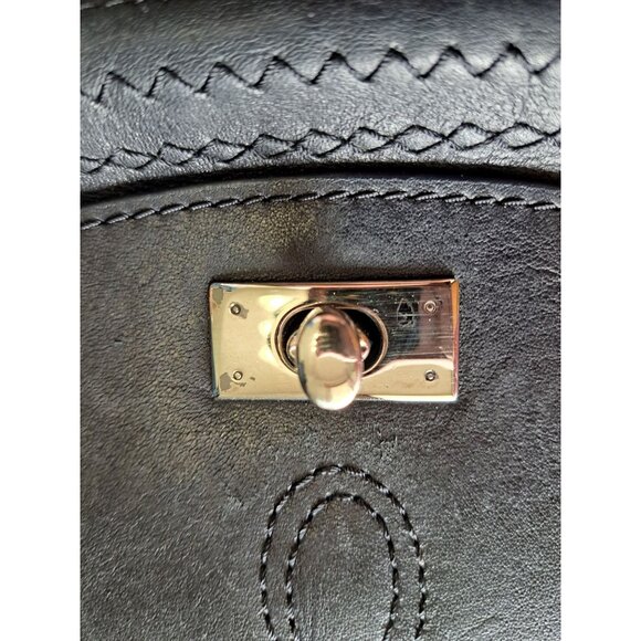 Valez Black Fringe Leather Backpack Embroidered Flap Turn-Lock Closure Large - Picture 4 of 16